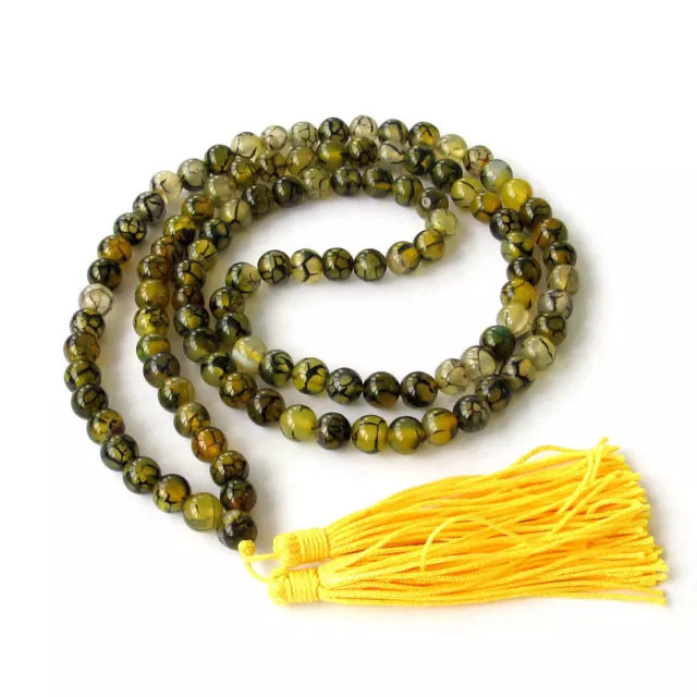 8mm Yellow Dragon Skin Agate Tibetan Buddhist 108 Prayer Beads Mala Necklace