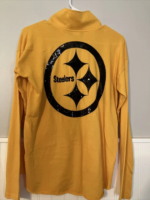 Victoria's Secret PINK NFL Steelers Gold Sequin Bling pullover half zip M