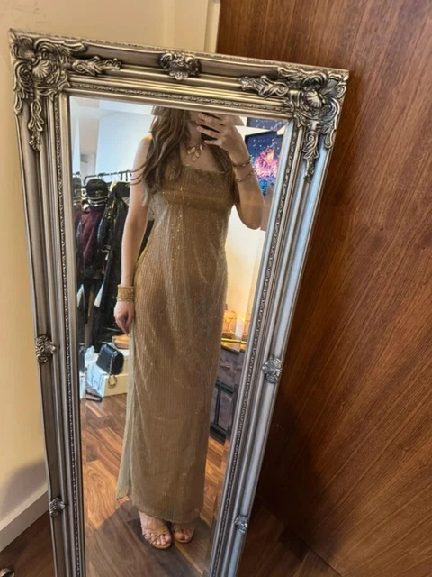 cafe au lait beaded maxi dress HOUSE OF CB Alondra Shimmer Gold Green Prom 14 L+ £83.90 Long prom