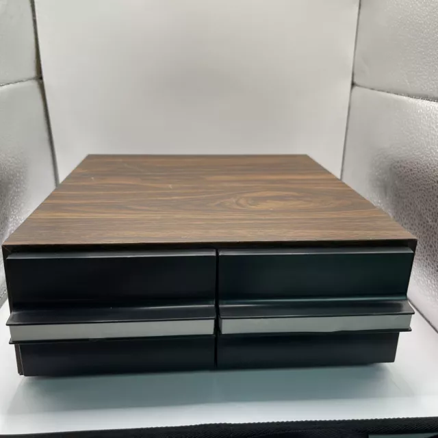 Vintage Cassette Tape Holder 2 Drawer Storage Case Faux Wood Holds 24 Cassettes