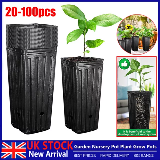 20-100pc Black Plastic Plant Flower Grow Pots Nursery Pot Garden Plant Container