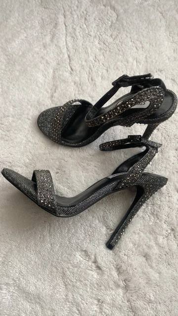 Steve Madden High Heels Women 7 Ankle Strap Black Rhinestone Shoes