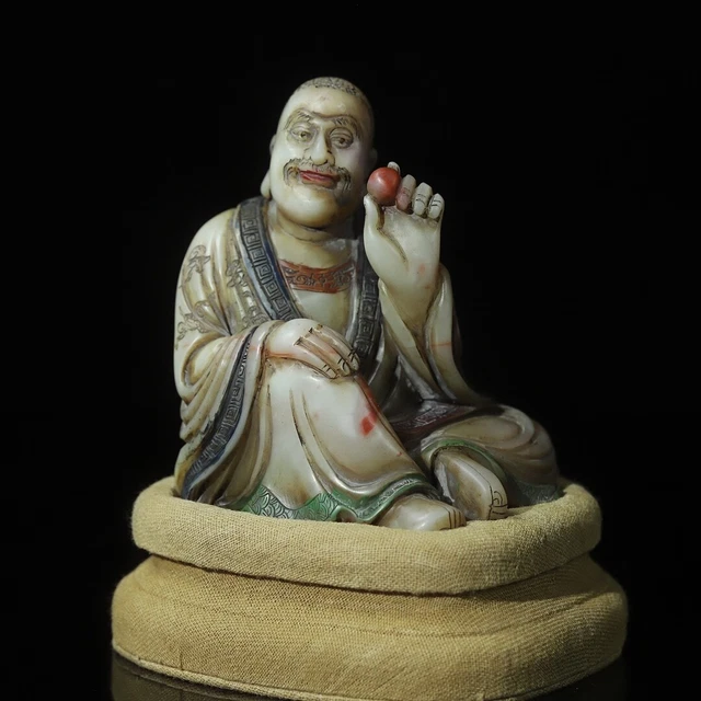 Chinese Exquisite Handmade Lohan carving Shoushan Stone Statue
