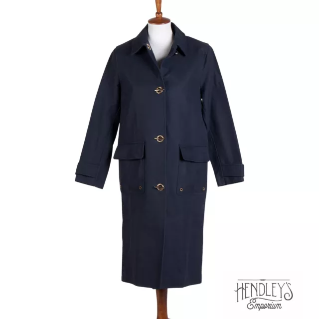 NWT Womens RALPH LAUREN BLACK LABEL Trench Coat 10 Navy Cotton Goldtone Toggles