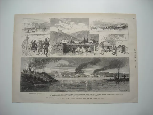 Gravure 1877.  Guere Sur Le Danube. Kladowa. Ville D’ada-Kale. Widdin Et Kalafat