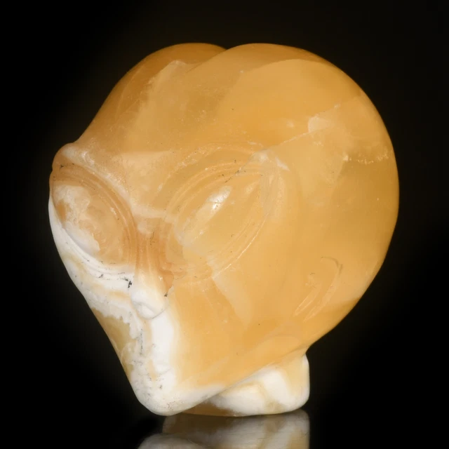 Artesanías de cráneo alienígena de calcita naranja natural tallada a mano de 1,61", Star Being 36F90