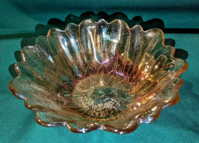 Indiana Amber Carnival Glass Bowl Lily Pons Sunflower Marigold Iridescent