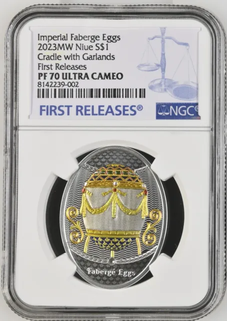 2023 Niue Silver Faberge Eggs: Cradle with Garlands NGC PF70 FR w/ OGP Pop 3