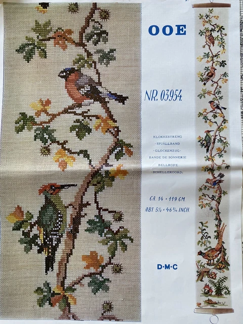Vtg OOE 03594 Birds Bellrope Counted Cross Stitch Kit Owl Mushrooms Bell Pull Vtg OOE 03594 Birds Bellrope Counted Cross Stitch Kit Owl Mushrooms Bell Pull
