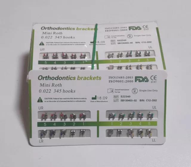 10Sets Dental Ortho Metal Brackets Mini Roth/MBT 022/018 345 hooks Mesh Base