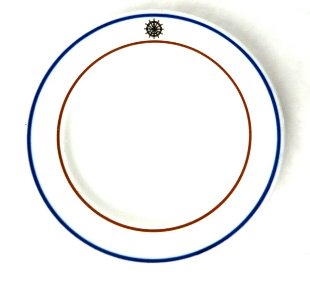 Vtg OP &Co Syracuse China 7.25" Plate Blue Red Stripe w Ship Wheel Anchor #10358
