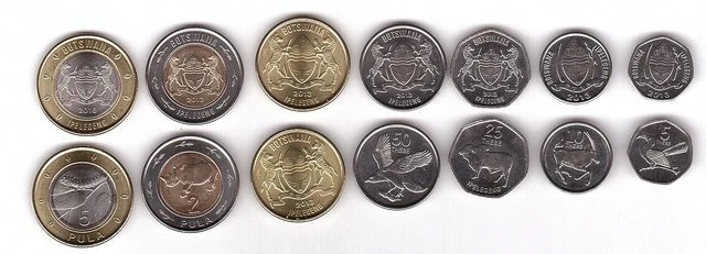 Botswana - set 7 coins 5 10 25 50 Thebe 1 2 5 Pula 2013 - 2016 UNC Lemberg-Zp