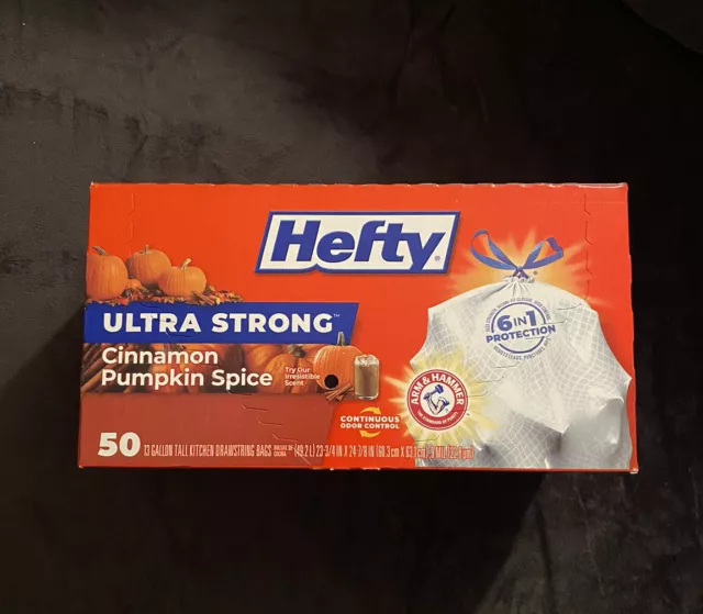 Hefty Ultra Strong CINNAMON PUMPKIN SPICE Tall Kitchen Trash Bags 13 Gallon x 50