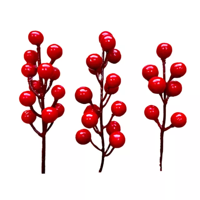 3 pz ornamenti di bacche rosse artificiali per simulazione