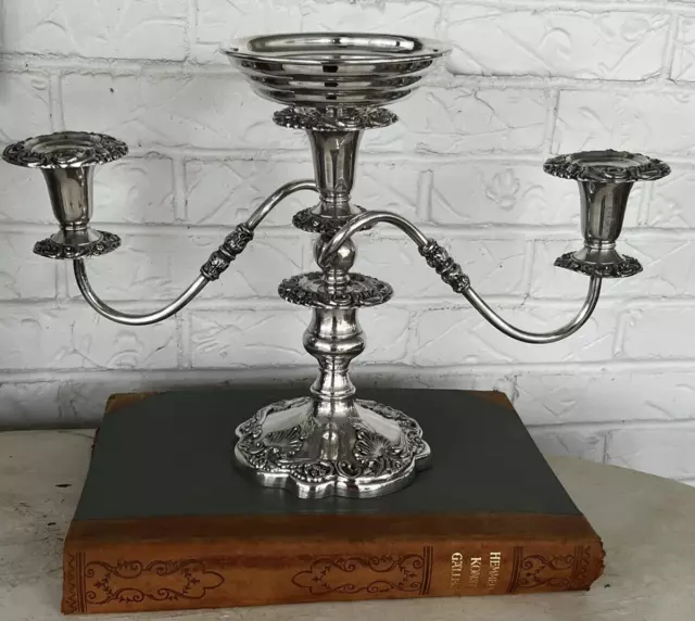 Vintage Beautiful Sheffield Co Silver plate 3 Arm Convertible Candelabra