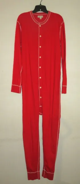 J Crew Knit Goods Mens Size M Union Suit Pajamas In Red With Fireman's Flap