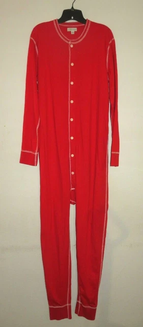 J Crew Knit Goods Mens Size M Union Suit Pajamas In Red With Fireman's Flap J Crew Knit Goods Mens Size M Union Suit Pajamas In Red With Fireman's Flap