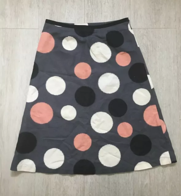 Grey Laura Ashley Size 10 A-Line Linen Skirt Pink White & Black Spots Spring