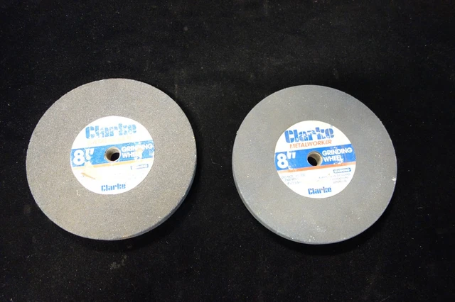 Two 8" Clark Metalworker Bench Grinding Wheels 1 Course, 1 Fine, 1" Wide - Used