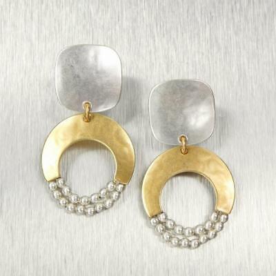 Marjorie Baer Rounded Square with Crescent and Beads Post Earrings Unique