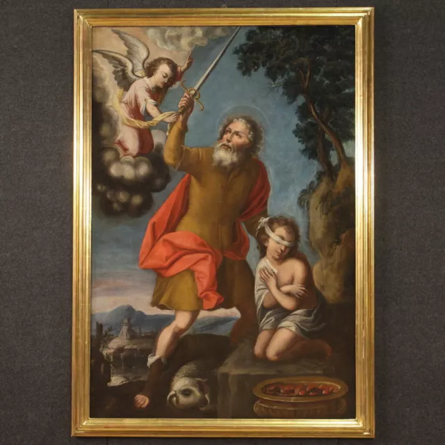 Sacrificio de Isaac pintura antigua oleo lienzo cuadro religioso siglo XVII