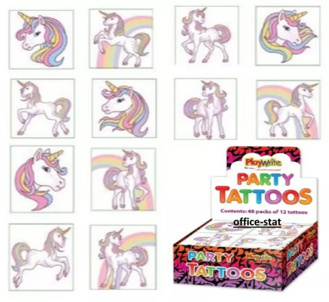 72 UNICORN TEMPORARY Tattoos Birthday Party Loot Bag Toy Fillers For