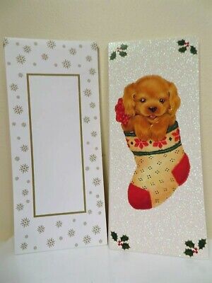 Nos USA Sparkle Glitter Christmas Cards Puppy Dog Stocking Image Arts Greeting