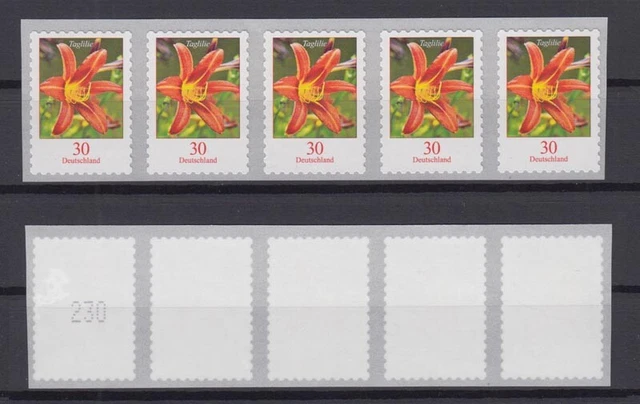 Bund 3516 RM 5er Streifen waagerecht mit gerader Nummer Taglilie 30 C postfrisch