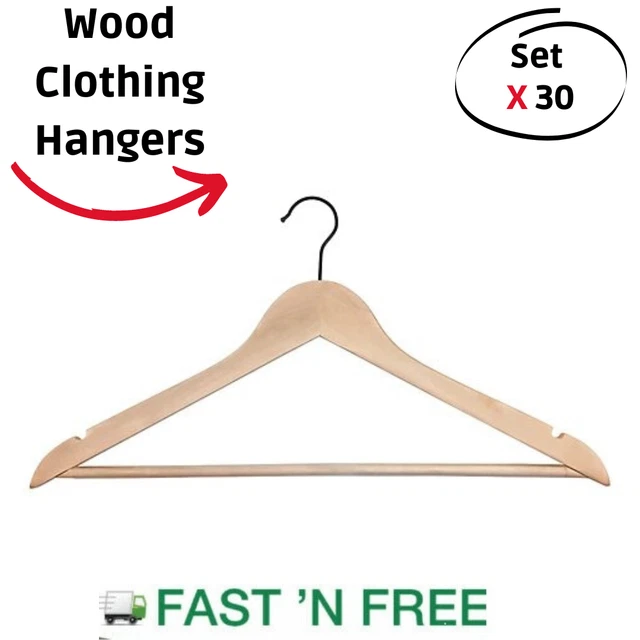 Wooden Hangers Clothes Skirt Pant Coat Dress Shirt Top Outfit Blouses (Set x 30)