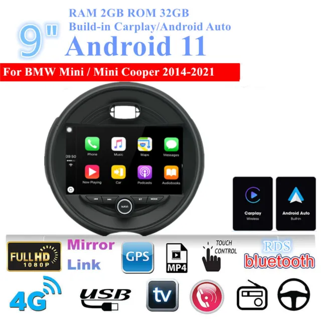 9" Android 11 Stereo Radio GPS Head Unit For Mini Cooper F55 F56 2014-21 Carplay