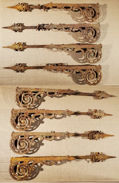 Nine Antique Ornate Cast Iron Victorian Art Nouveau Curtain Rods w/ Brackets