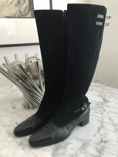 Women's Ralph Lauren Black Suede/Leather Zip Knee High Boots SZ 9.5B ITALY.