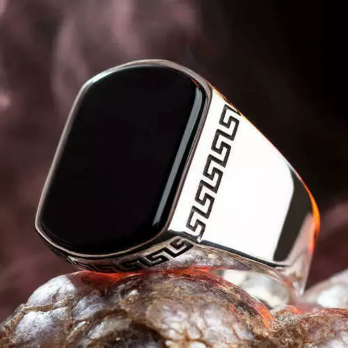 Men's Ring 925 Sterling Silver Turkish Handmade Jewelry Onyx Stone All Size