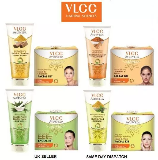 VLCC Facial Kit Ayurveda Wash Tone Cleanser Scrub Massage Cream Salon Vegetarian