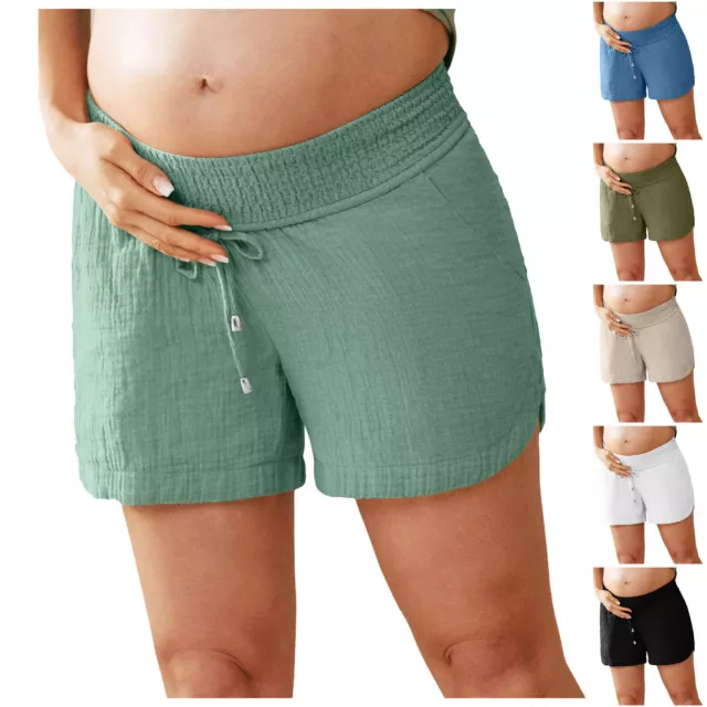 Women's Double Layered Pleats Maternity Shorts Underbelly Drawstring Elastic
