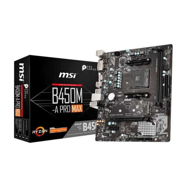 MSI B450M-A PRO MAX AMD M-ATX Motherboard - AM4 Ryzen, 2xDDR4, 4xSATAIII, M.2