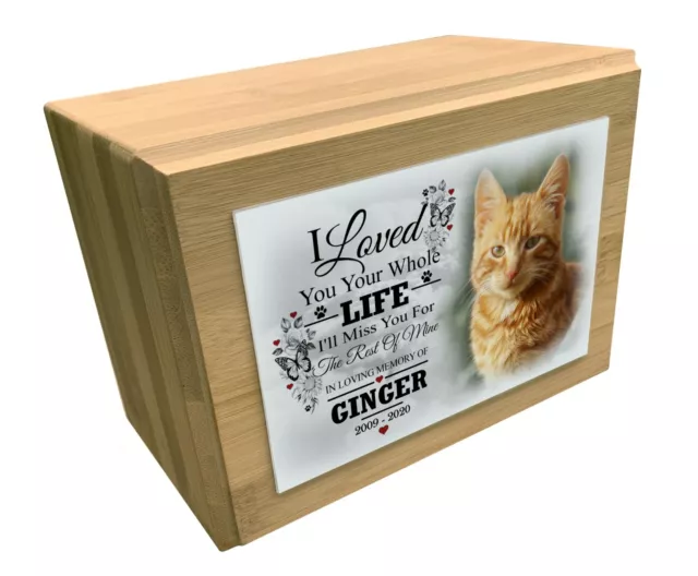 Wooden urn for pet cat dog ashes, Bamboo box urn for cremated ashes.