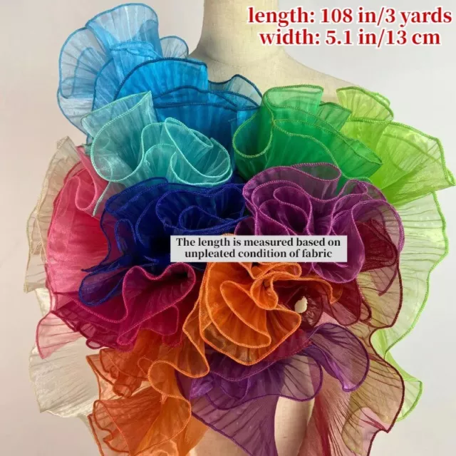 3 Yards Sheer Pleated Ruffled Tulle Trim Edging Organza Lace Dress Sewing DIY