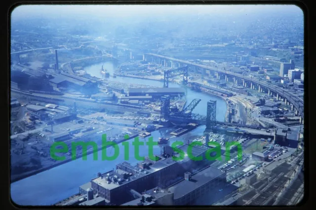 Original Slide, View Overlooking Cleveland OH Ohio Rail Yards 1953, B