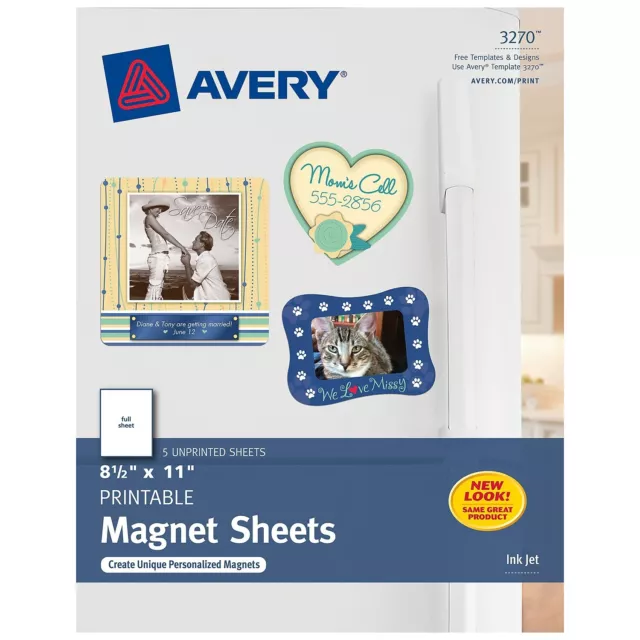 Avery Printable Inkjet Magnet Sheets 8 1/2 x 11 White 5/Pack 3270