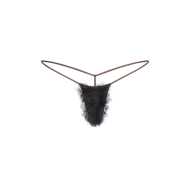 SKIMS FAUX HAIR MICRO STRING THONG COCOA BLACK CURLY Size Large NEW £74 ...