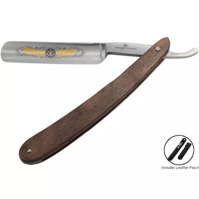 HK Solingen Straight Razor 5/8” Walnut Leather Set German Made Cut Throat