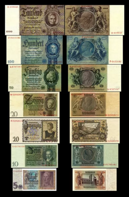 5 - 1000 Reichsmark - 1924-1945 Deutsche Reichsbank - 2 Ausgaben - Reproduktion