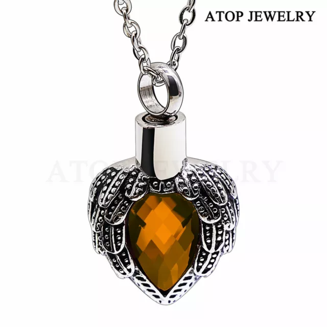 Crystal Caramel Heart Urn Necklace For Ashes Cremation Pendant Memorial Jewelry