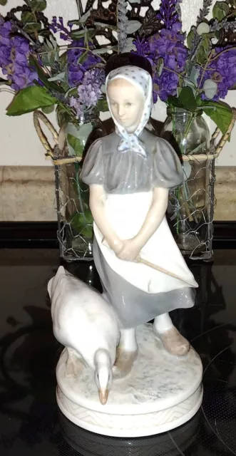 Royal Copenhagen Denmark 527 Girl w/ Goose Porcelain Figurine VTG High Gloss 9"