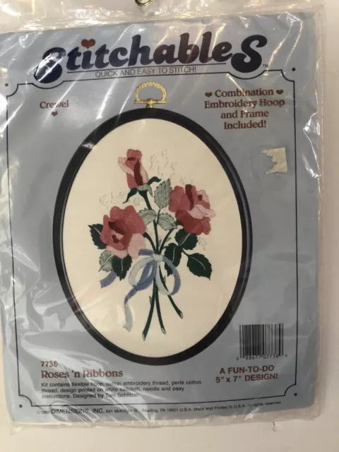 Dimensions Stitchables Roses n Ribbons 5x7 Craft Kit Embroidery Vintage 7738