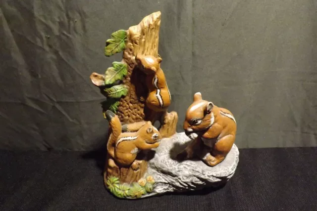 Chipmunks Ceramic Figurine w-Acorns on Tree and Rock 2