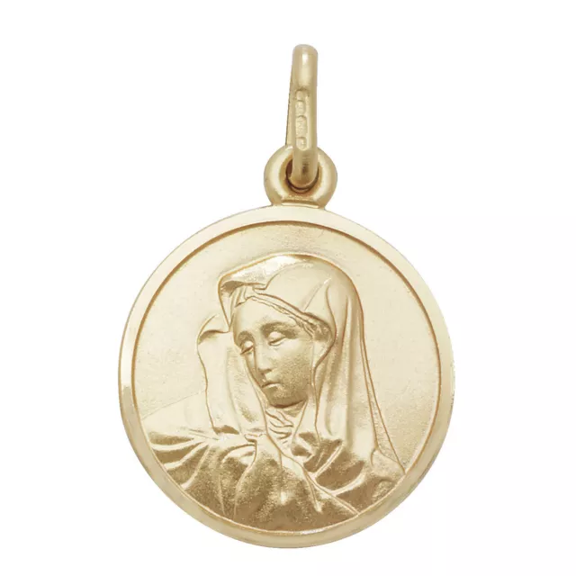 9ct Gold 11mm Plain Engraveable Round Virgin Mary Pendant