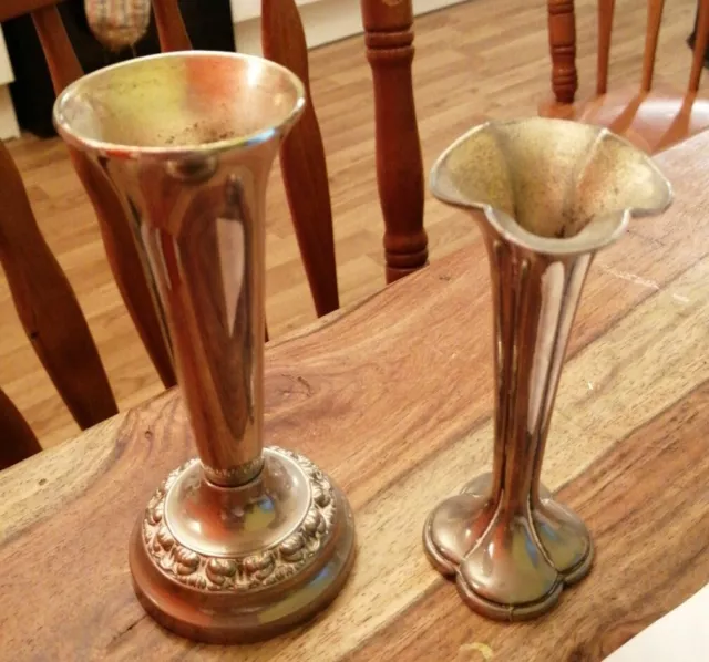 2 Lanthe & Grenadier Posy Silver Plated Posy Single Stem Vases Both Lovely