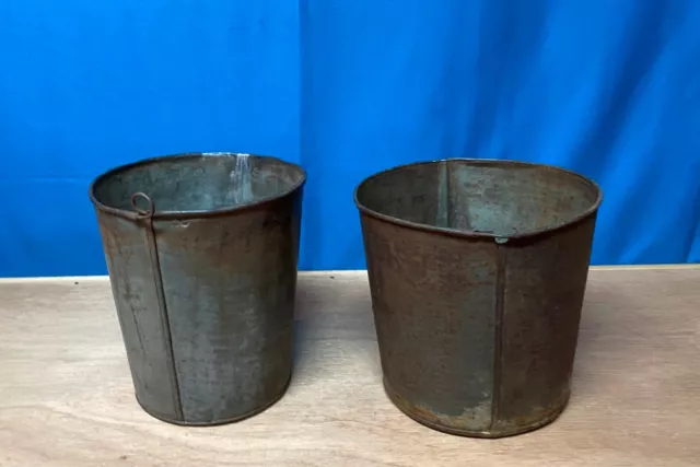 2 Cute TIN SAP Buckets SHORT 6"x6 1/2" ORIGINAL OLD BUCKET DECOR FLOWERS